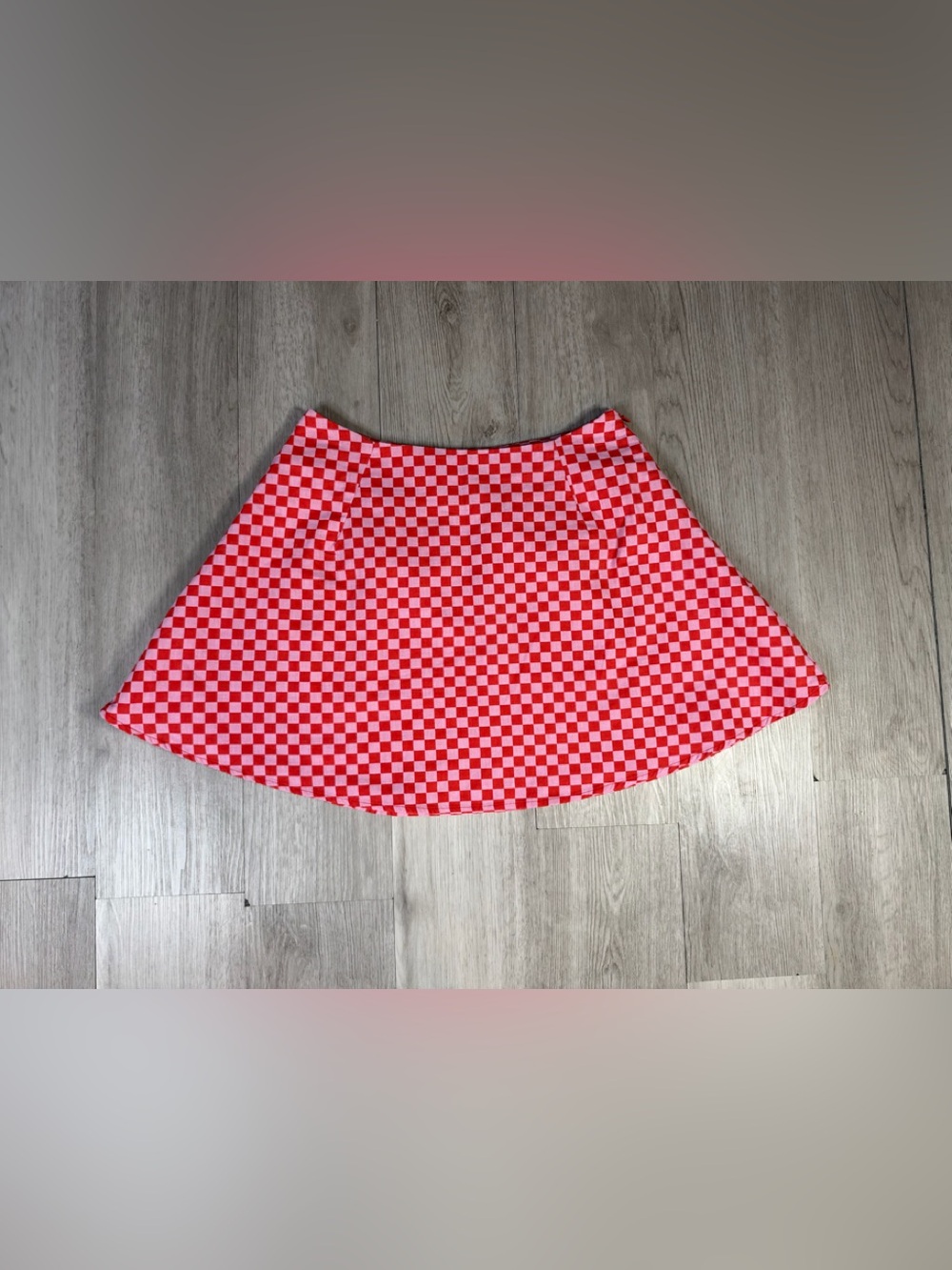 Cabana by Crown & Ivy Women’s Red Pink Gingham A-Line Short Lined Skirt Zip 6